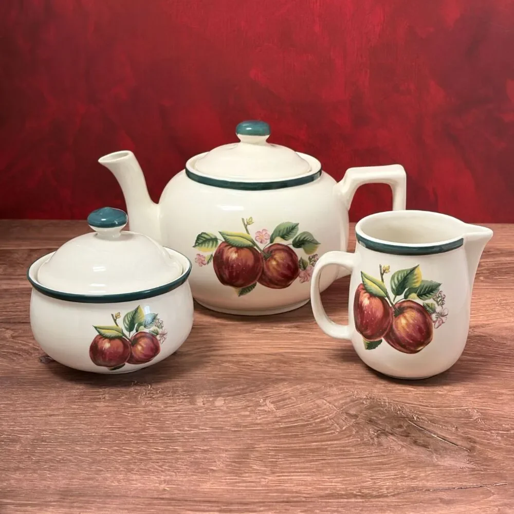 Casuals by China Pearl Apple Blossom Teapot Creamer Sugar Bowl Set